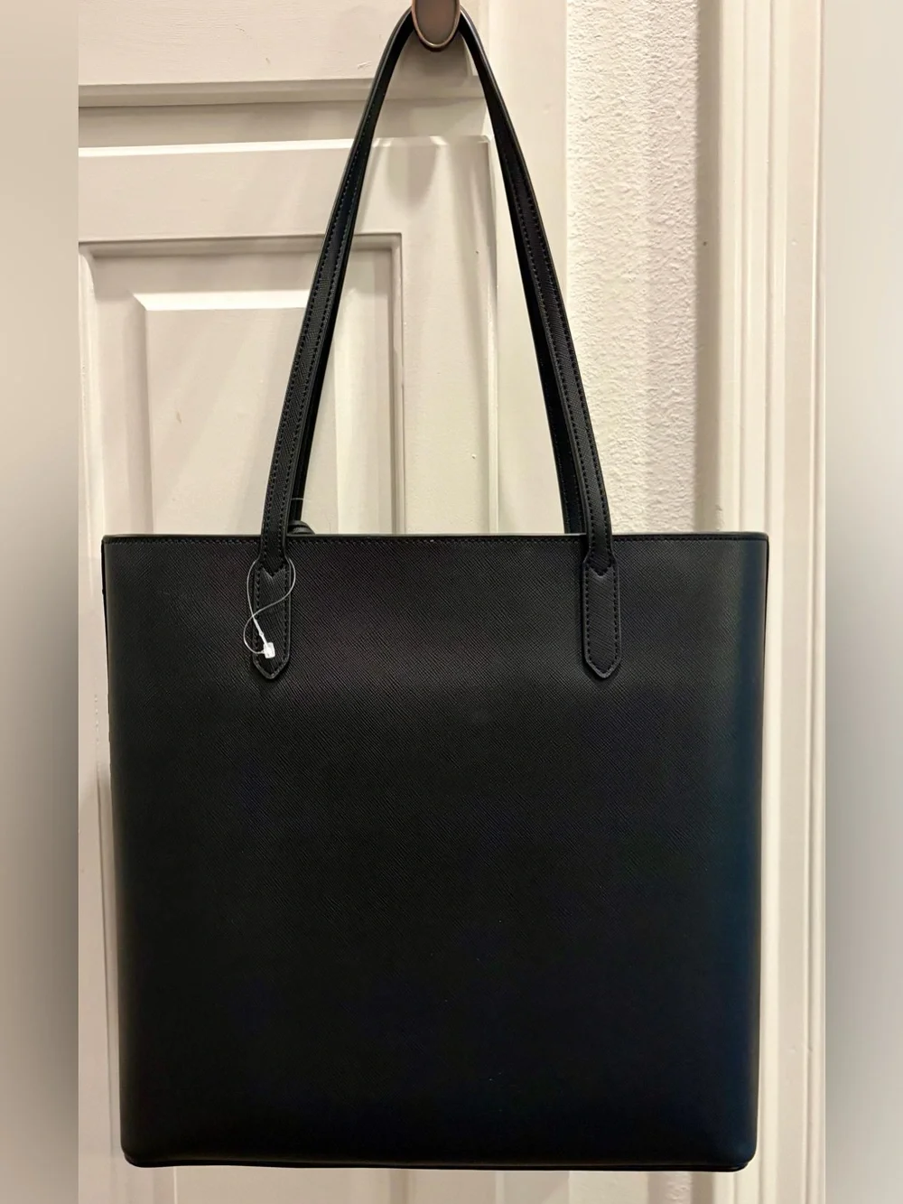 NWOT KATE SPADE Black Leather Canvas Tote & flower bouquet bag charm/key fob🖤💐